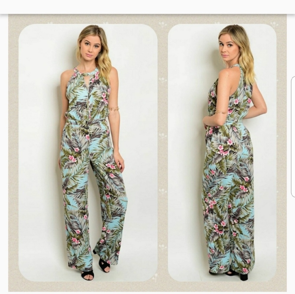 BLUE OLIVE FLORAL PRINT JUMPSUIT